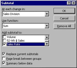 Subtotal Like the other list management features in Excel, Subtotal recognizes a list and will operate on that list if you click on any cell in the list before getting started.