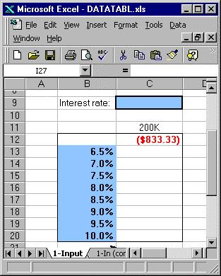 Data Table A data table allows you to quickly generate values for a what-if analysis and view the results together in a condensed format. Excel provides for both oneinput and two-input data tables.