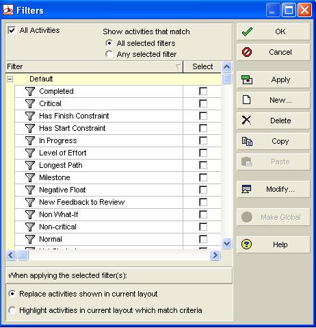 Creating a New Filter You can create a new filter in the Projects window as well as the Activities window.