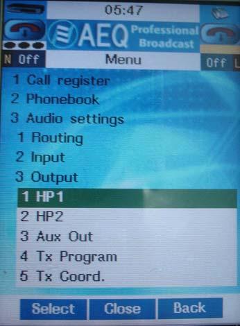 Output menu 3.3.3.1. HP1 and HP2.