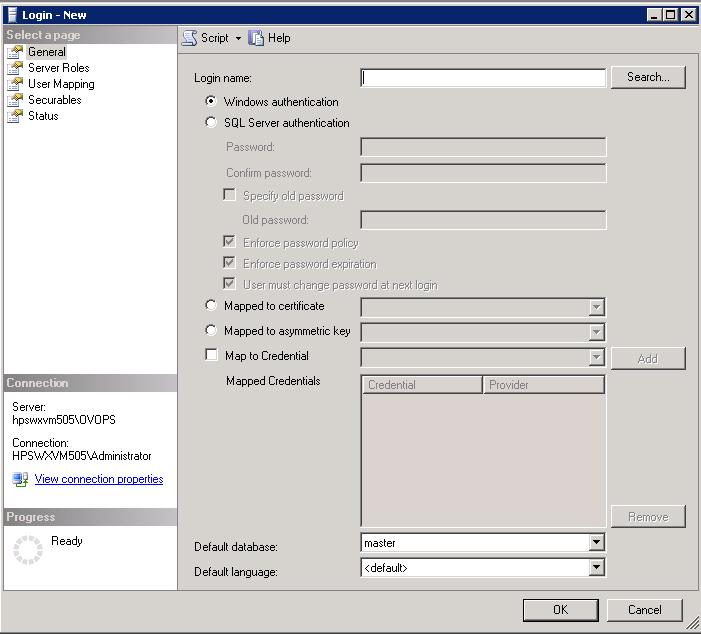 Chapter 3: Planning to Configure SHR with HPOM 5. Right-click Login and click New Login. The Login - New dialog box opens. 6. In General, type a user name for Login name field.
