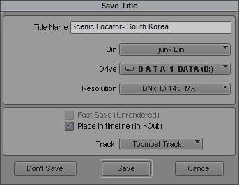 the PLACE IN TIMELINE (IN > OUT) option. Fill in the rest of the dialogue as normal.