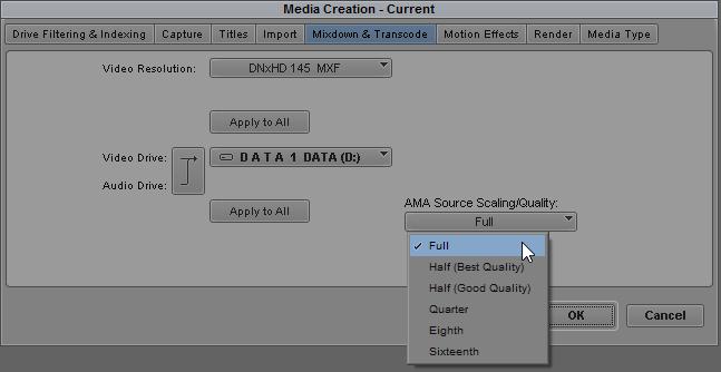 AMA linked RED, SONY HDCAM-SR, Sony RAW, ARRI RAW, AVCHD can be calculated and displayed at varying quality levels. In these new settings you get to specify the final quality.