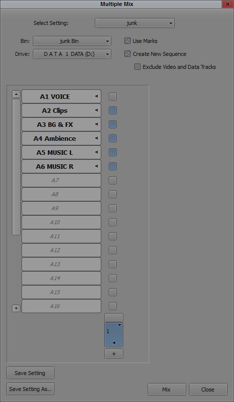 Creating a MULTIPLE MIX When you go to do an audio mixdown from the SPECIAL menu, there is now a new option to create multiple mixes.