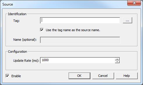 11 Descriptions are as follows: Tag: This parameter specifies the address of the OPC server tag that is linked to the source. Tag Browser: When clicked, this button (.