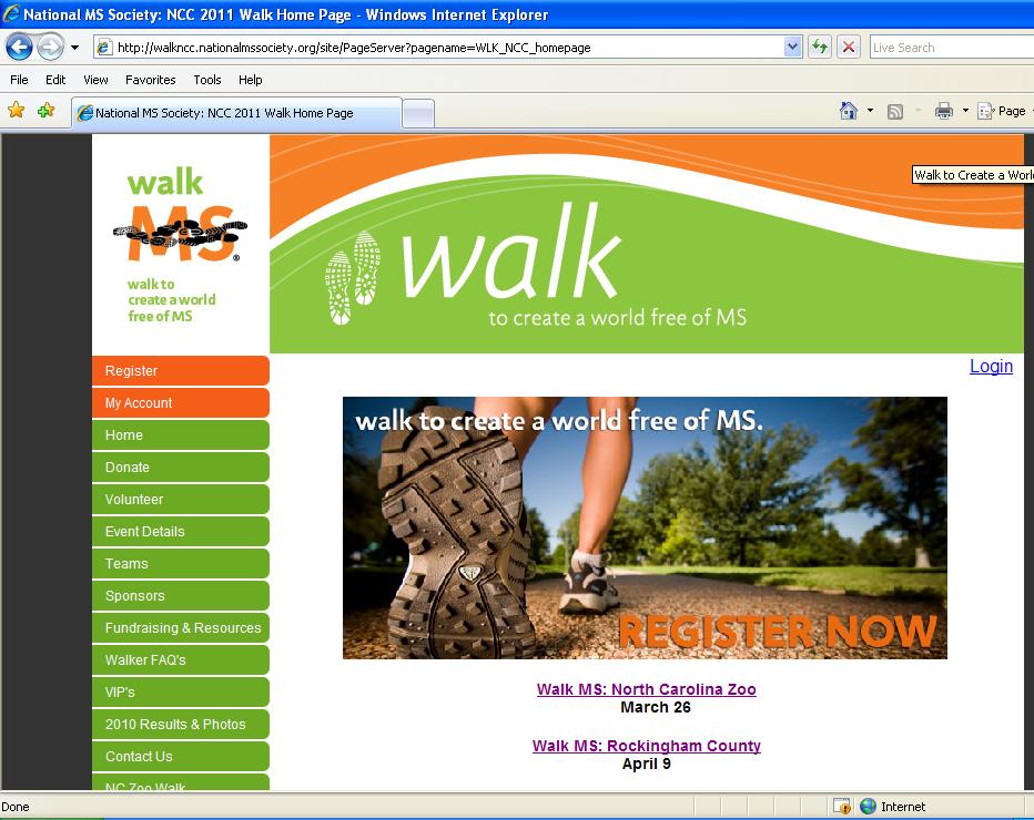 My Participant Center Tools STEP 1: From the Walk MS Homepage click on