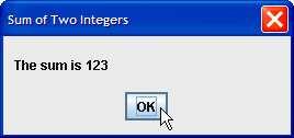 5 Show input dialog to receive first 6 + integer 7 ",-% %.