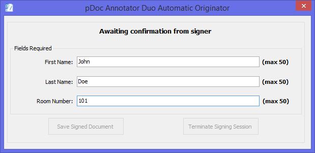 5.2 Signing Session Completion by the Operator If intended, the operator can complete the signing session by clicking on the Save Signed Document.