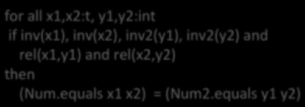 Another Implementa/on module type NUM = val create : int -> t val equals : t -> t -> bool val decr : t -> t module Num2 = = int let create (n:int) : t = n let equals (n1:t) (n2:t) : bool = n1 = n2