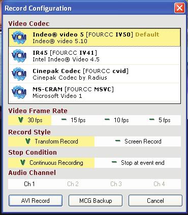 ONLINE SOFTWARE The instructions for the menu that pops up when the record feature is clicked are as follows: Video Codec Refers to the format you wish to use for saving the video onto your computer.