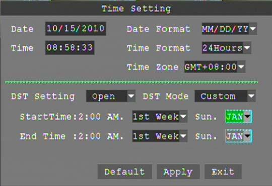 Setting the date and time on your DVR From the Main menu click System In the System menu click TimeDate Enter the correct date in the Date field Select the preferred date format Enter the correct