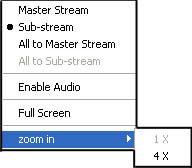 Right click the mouse on the live interface to generate a pull-down menu as shown below: Fig 7-25 Right Key Sub Menu Stream: this DVR supports master stream and sub stream.