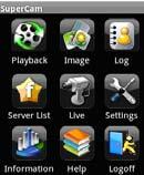 Main menu Playback playback record Image image view Live live view file Log log record Server List device