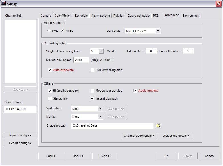 Advanced Tab (Fig. 3-17) Video Standard: During the Initial Startup (p. 12) the video standard was already selected and should not need to be configured.