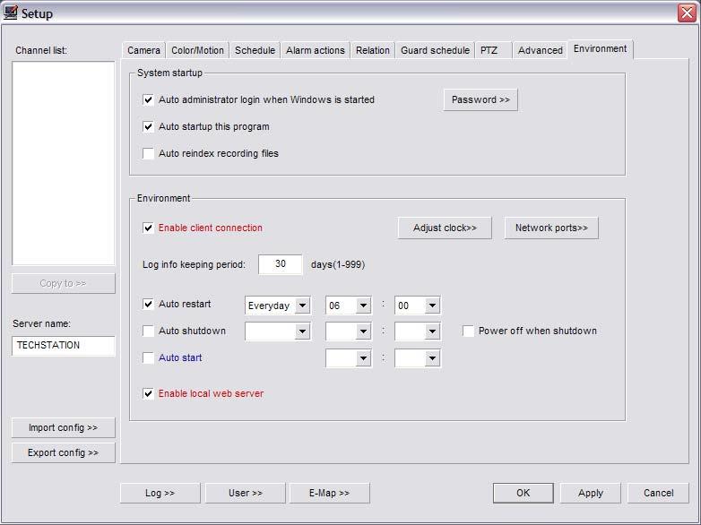 the DVR Server has finished loading. (Fig. 3-22) Environment: The Enable Client Connection check box needs to be checked to allow remote client users to successfully connect to the server.