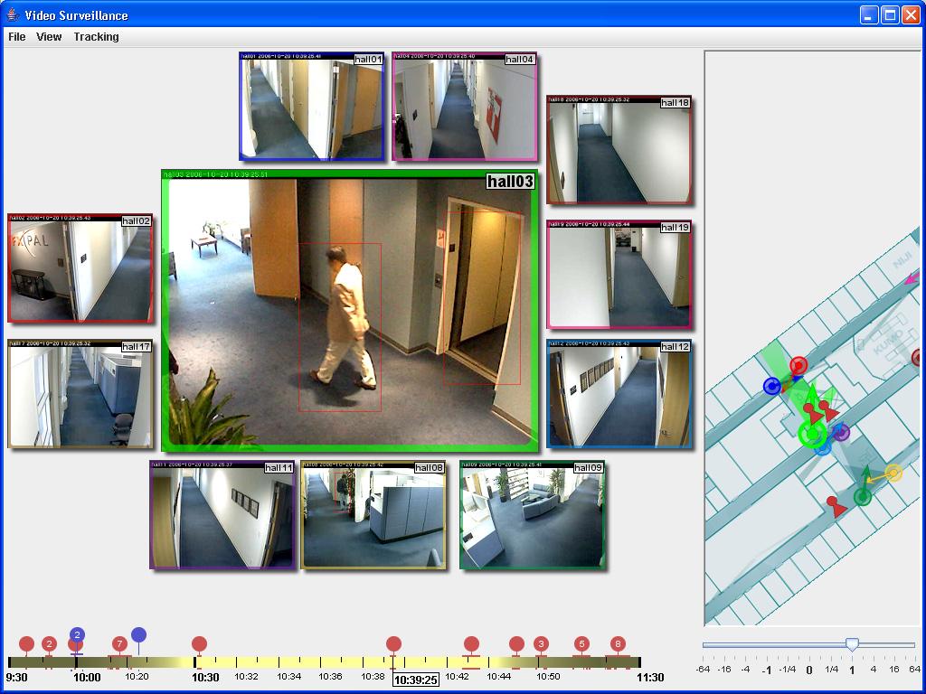 Given the object trail information, whether in a single-camera view or a floor-plan view, a user can move objects to different points on their trails with the mouse.