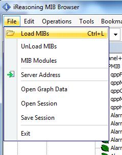 running with SNMP Manager. To load the MIB into the SNMP Manager: from the SNMP Manager tool File menu, select Load the MIBs.