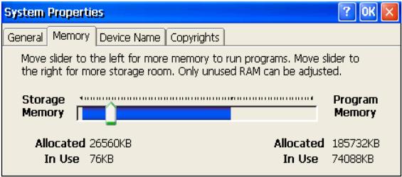 6.5.2 Memory Allocation Modification To change the memory allocation 1. From the Control Panel, double-tap System to display the System Properties window. 2.