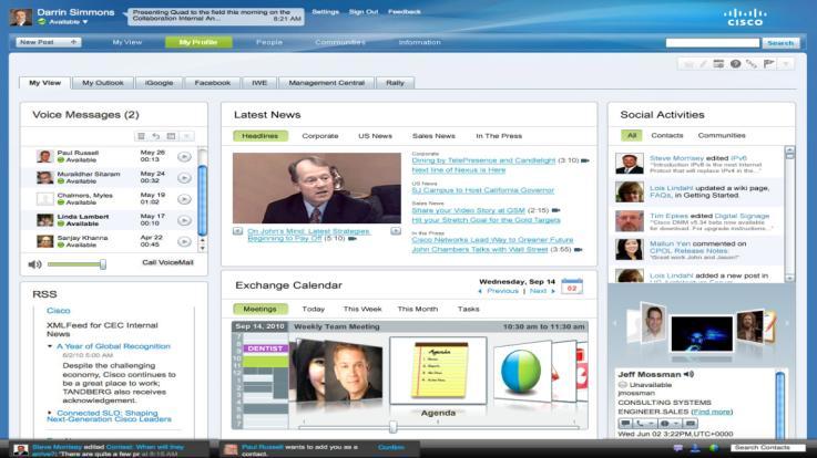 Cisco Quad Microblogging Integrated Cisco UC and Presence Personal Dashboard People, communities, information Social Tagging Content Management Advanced Search Personalization Applications Enterprise
