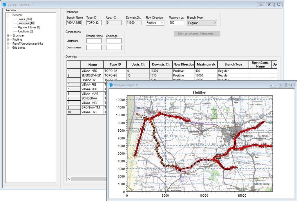 MIKE 11 Figure 5.5 Network editor, Tabular and Graphical view 5.4.1 Graphical view The graphical view is opened as default when a river network file is opened or created.