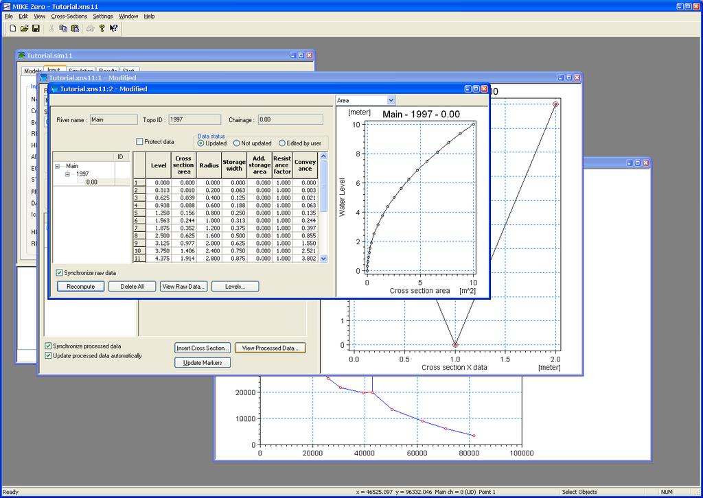 MIKE 11 Figure 7.14 Cross-section editor, Processed data editor Similar cross-sections should now be inserted at the downstream end of Main branch and at both ends of Trib branches.