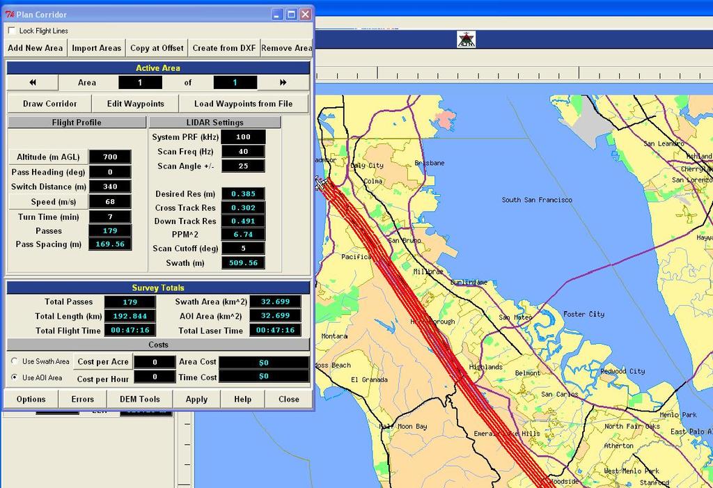 2.1 Survey planning parameters The program ALTM-NAV Planner V2.0.67b 01-03-2666 from Optech Inc. was used to plan the flight lines for this project.