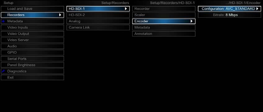 6.2.3 Encoder Menu Options a) Encoder: Configuration Available for all recorders: The user has the ability to change the recording codec presets used by the ION.