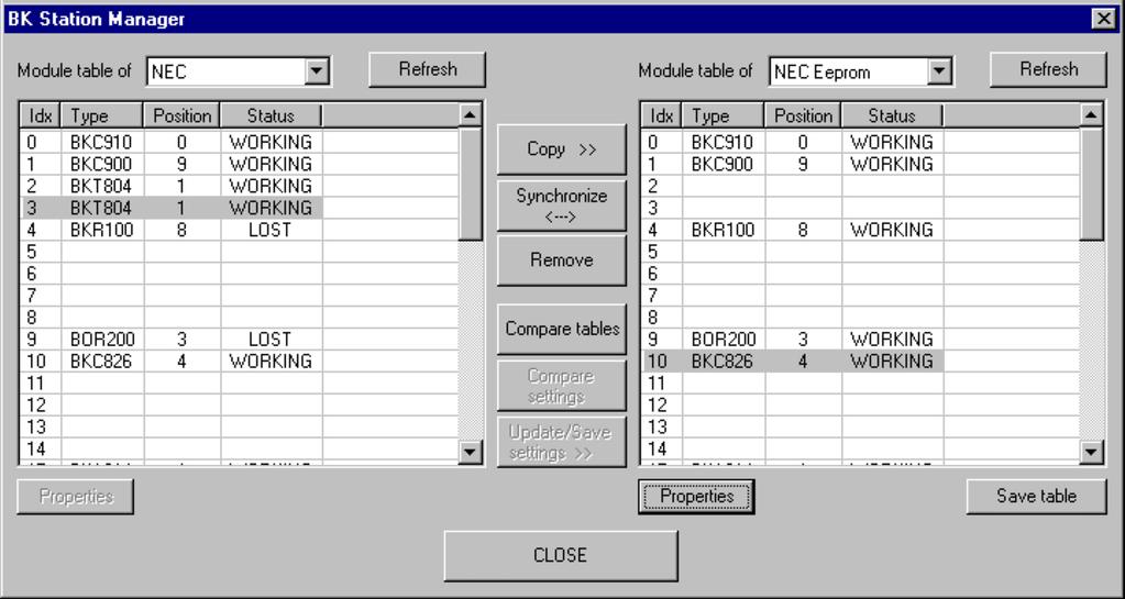 BK Station Manager From the Module table of pull-down menu select the module table you want to view.