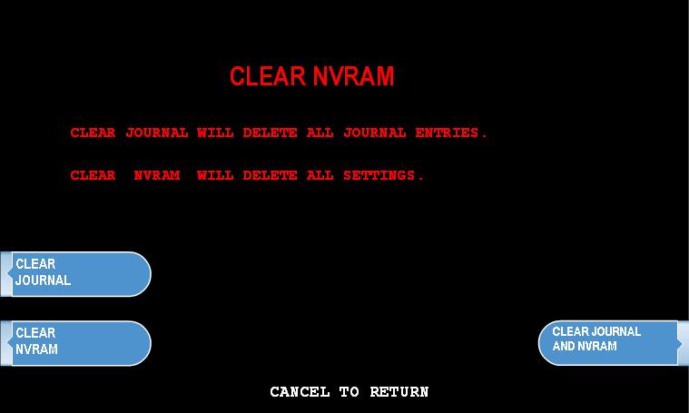 APPENDIX B: CLEARING NVRAM To clear NVRAM on the Genmega G1900, begin by entering the Operator Function Menu using the Master Password. Next enter the Customer Setup Menu.