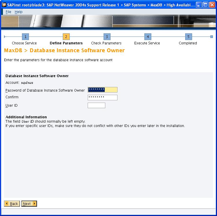 Database Installation 16.6.4 MaxDB 7.7 For user sdb MaxDB 7.7 requires Database Software Owner for the gecos entry in LDAP. If you get a message ERROR 2008-09-18 09:11:46.