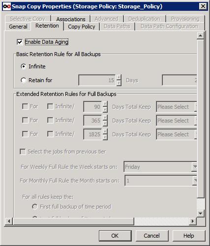 Figure 9: Snap Copy Properties Example Use the Retention tab to configure retention