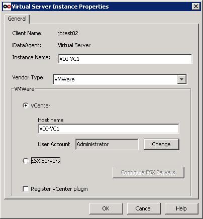 Enter the vsphere Host name, and click Change to set the user name and password.