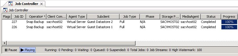 Figure 45: Job Controller window A seperate job will be created for each Subclient that is backed up.