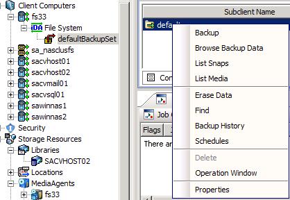 Running a Windows File System SnapProtect Backup Right-click on the default Subclient for the Windows Server and select Backup Figure 84: Context Menu Figure 85: Backup Options By default, the first
