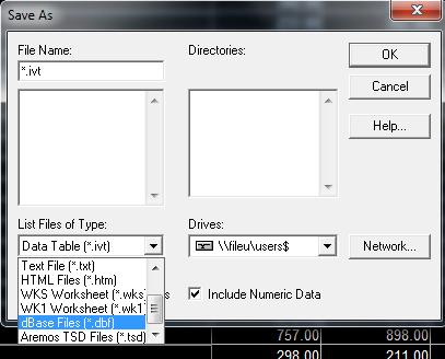 3. A Save As window will open, as shown in Figure 13. Click on the drop-down menu under List Files of type: scroll down to click on dbase Files (*.dbf).