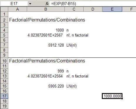 . Values larger than that are calculated but the results are shown in text format. The Preview example above shows 1000! Technical note: The output also includes the natural log of the answer.