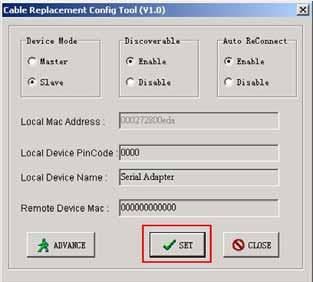 How to advance the Bluetooth to RS-232 ultra configure Step1 Click ADVANCE button and you can entry the advanced page.