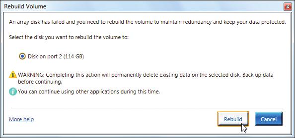Step 1: Go to the Manage menu and click Rebuild to another disk in Manage Volume.