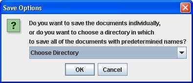 Save Image to File screen: Save Options pop-up: Save Options pop-up screen If more than one document is being viewed, then you will be prompted for a method of saving the documents.