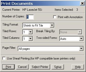 5. After you have highlighted the page or pages that you want to print, click on the PRINT button at the top of the right window. 6. Choose Print Documents from the drop down menu. 7.