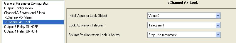 7.6. Lock Function When lock function is enabled it allows, as a result of receiving a telegram on the <Channel x> Lock Function; to set the shutter in a defined position and force it to maintain