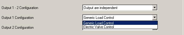 Generic Load Control Output 1 Configuration Electric Valve Control Output 1 works in single mode; this parameter select which function is set; identical parameter for output 2, 3, 4 if configured in