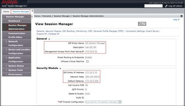 The screen below shows the Session Manager