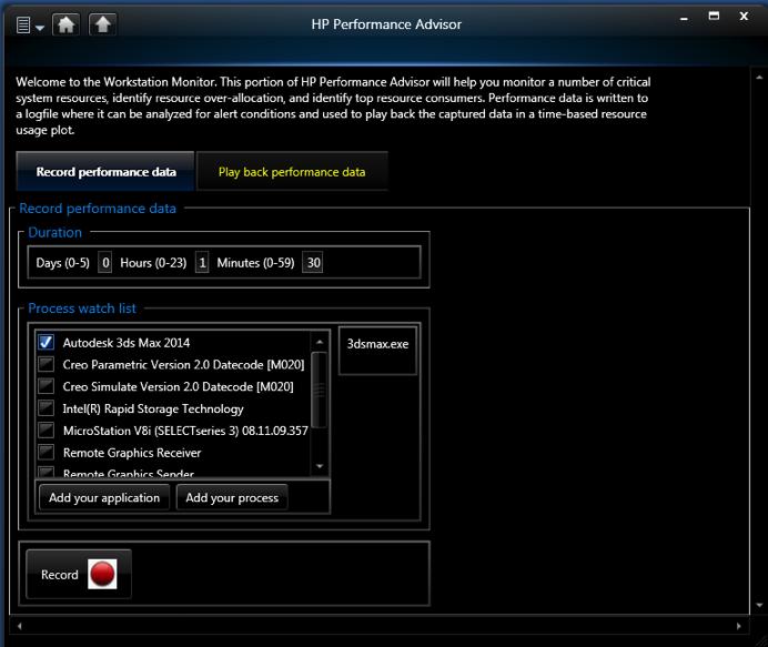 Play Back Performance Data The Play Back Performance Data button will be highlighted yellow when a new performance log file becomes available to HP Performance Advisor.