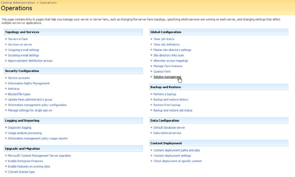 3. Open up the Central Admin Page, then go to "Operations- - >Global