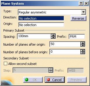 2. Select the type of plane system you want to create: Five types are available: Regular symmetric Regular asymmetric Semi-regular Irregular symmetric Irregular asymmetric.