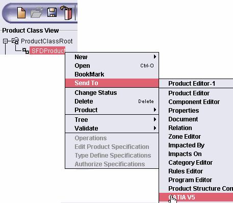 Sending an ENOVIA Product to CATIA 1. Right-click the ENOVIA product and select Send to -> CATIA V5 from the contextual menu.