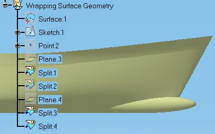 Creating Complex Hull Forms The wrapping surface defining the hull form can made of more than one basic surface. This is useful when molded forms are trimmed to complex hull forms.
