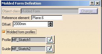 2. Click Molded form profiles. The dialog box expands. The two sketches defining the basic shape are referenced. 3.