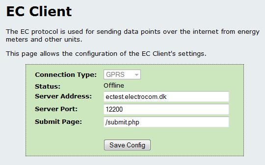 2.4 EC Client The settings for the connection to an EC server can be changed. It is also possible to see the connection type and status for connection to the server.